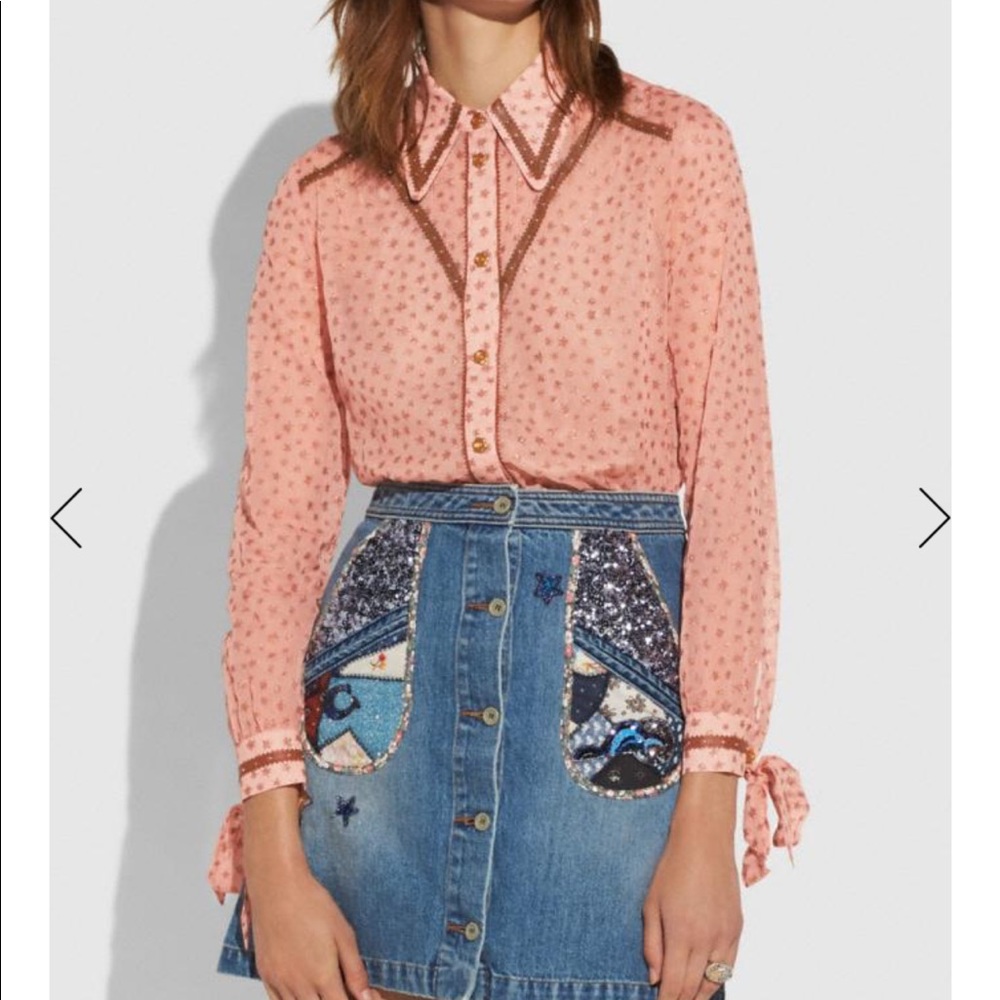 COACH Blush Pink Metallic Star Print Blouse